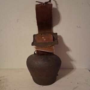Antique Cowbell with Fur Leather Strap